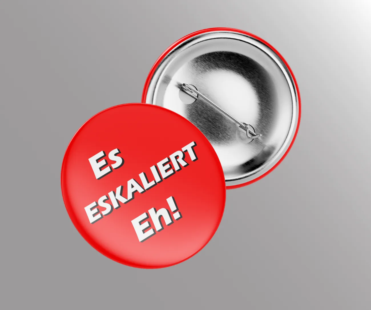 Roter Button mit der weißen Aufschrift Es eskaliert eh