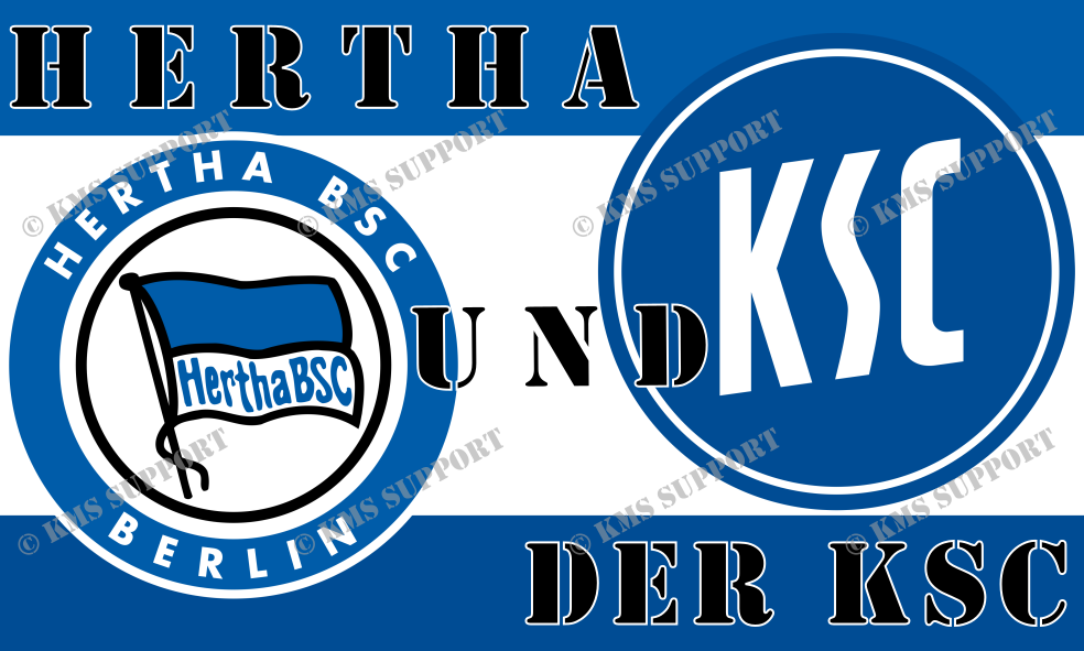 Blau-weißer Sticker mit den Wappen von Hertha BSC und KSC, Aufschrift Hertha und der KSC